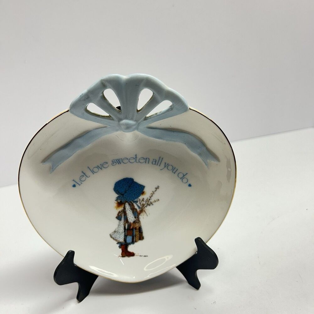 Holly Hobbie Blue Heart Shaped Porcelain Trinket Dish Vintage 1983 Japan #23531